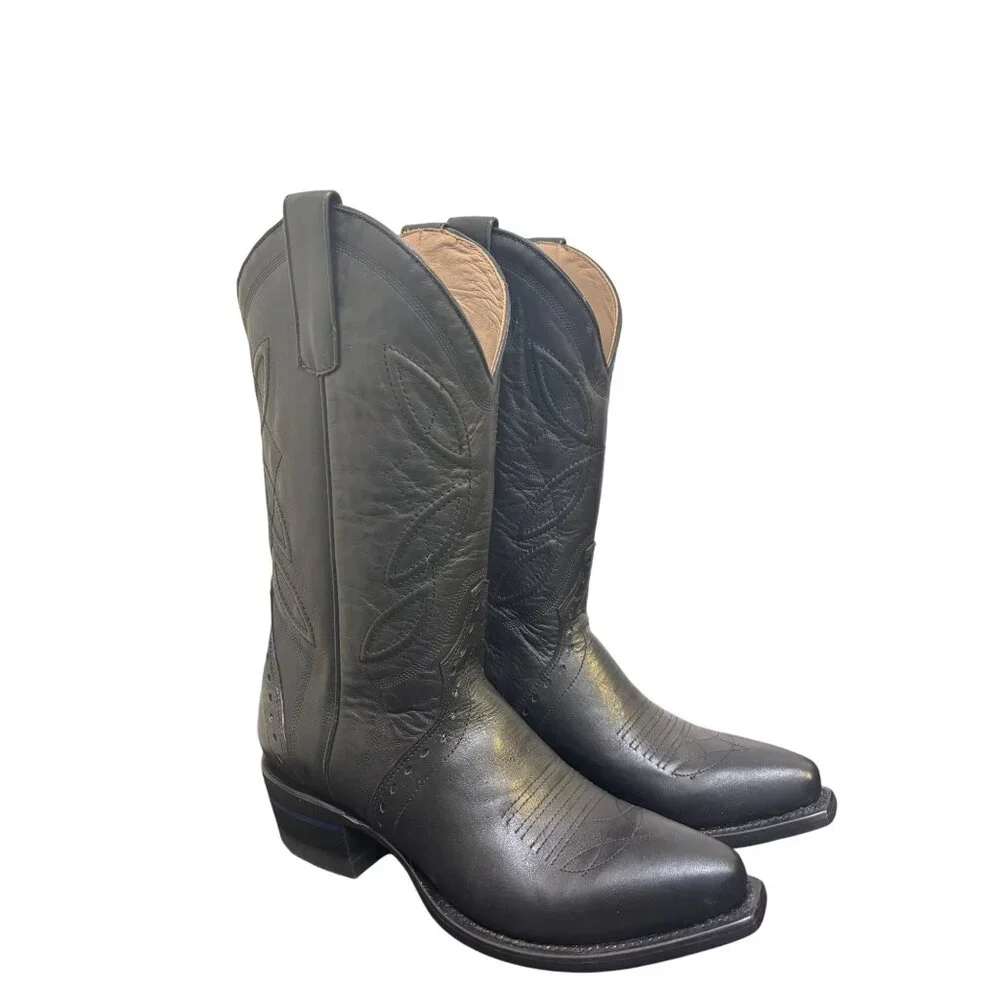 Alvies Black Leather Western Cowboy Boots Size 9 - Picture 2 of 9